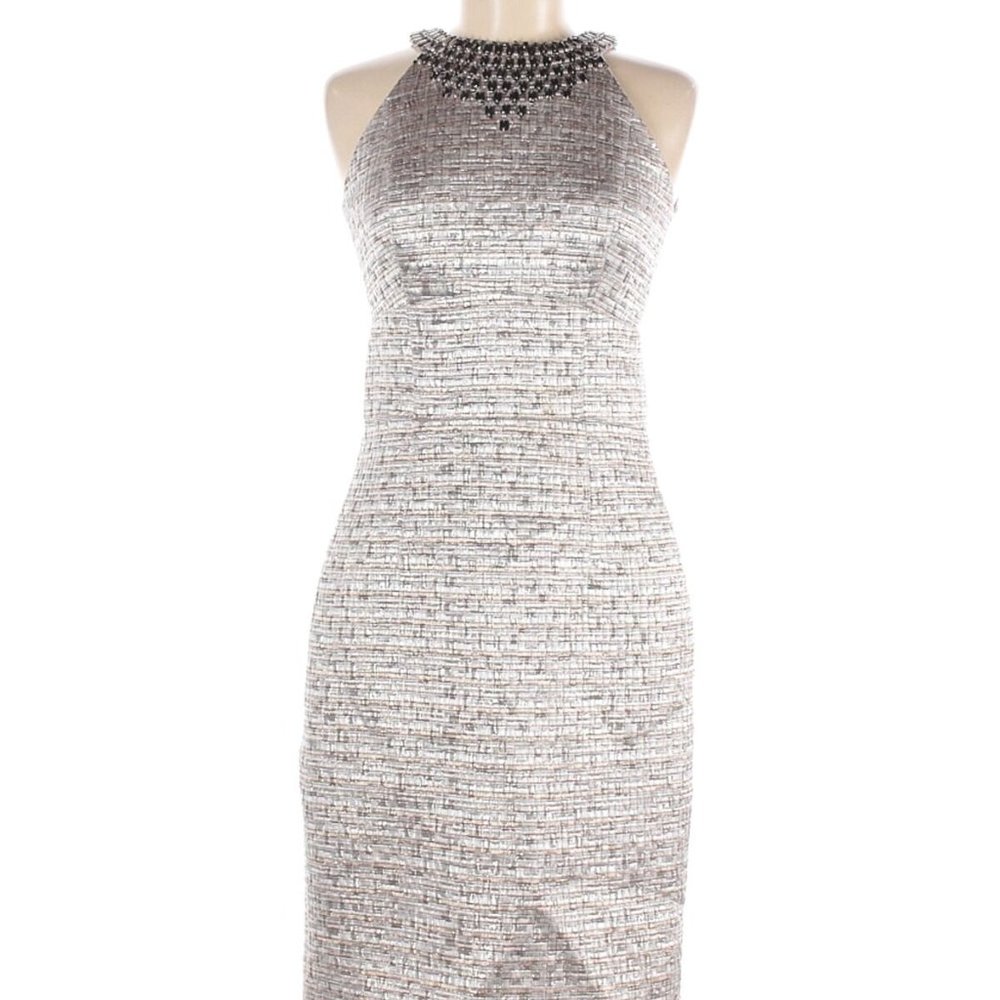 Silver & Gold Sleeveless Maggy London Dress, Size 6.